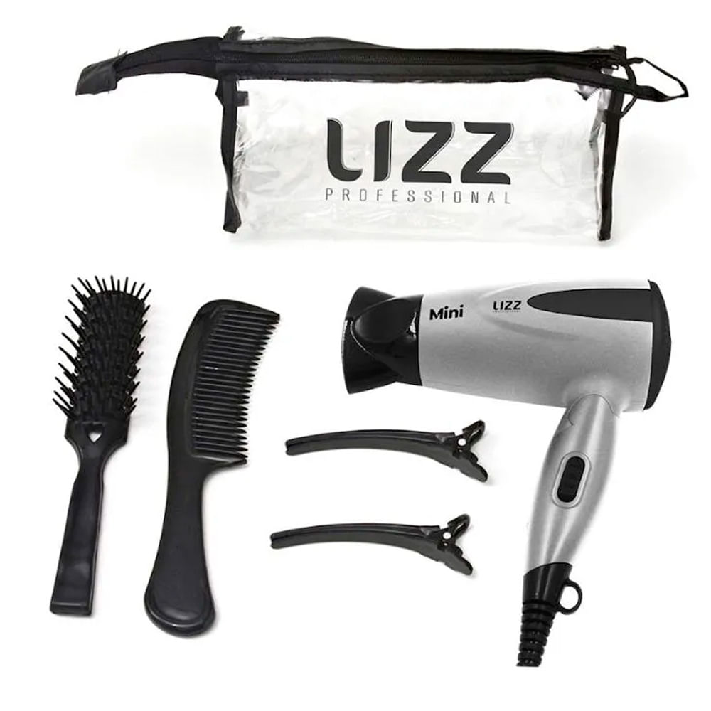 Secador LIZZ Mini Prata Dobrável com KIT Viagem - Bivolt - Loja Lizz