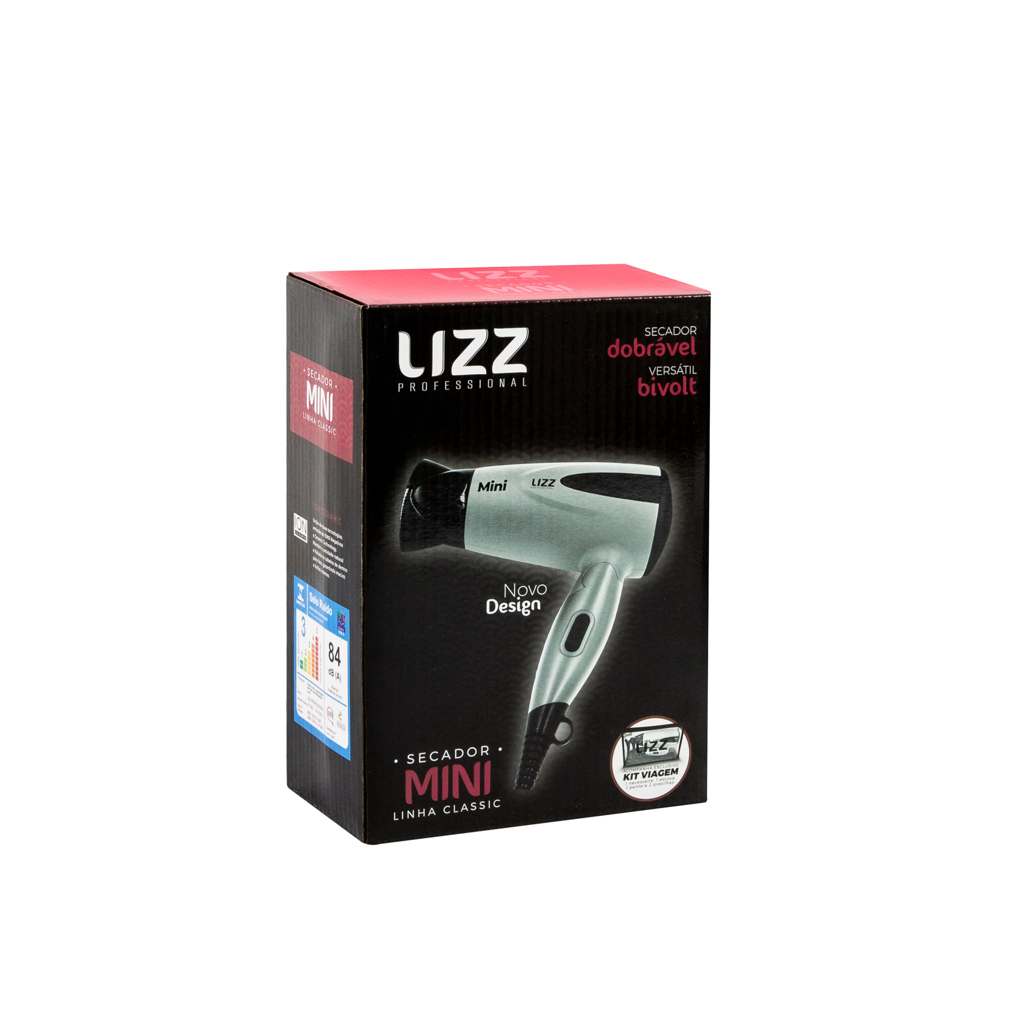 Secador LIZZ Mini Prata Dobrável com KIT Viagem - Bivolt - Loja Lizz